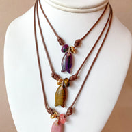 Gemstones Fish Charms and Turkish Leather Necklace