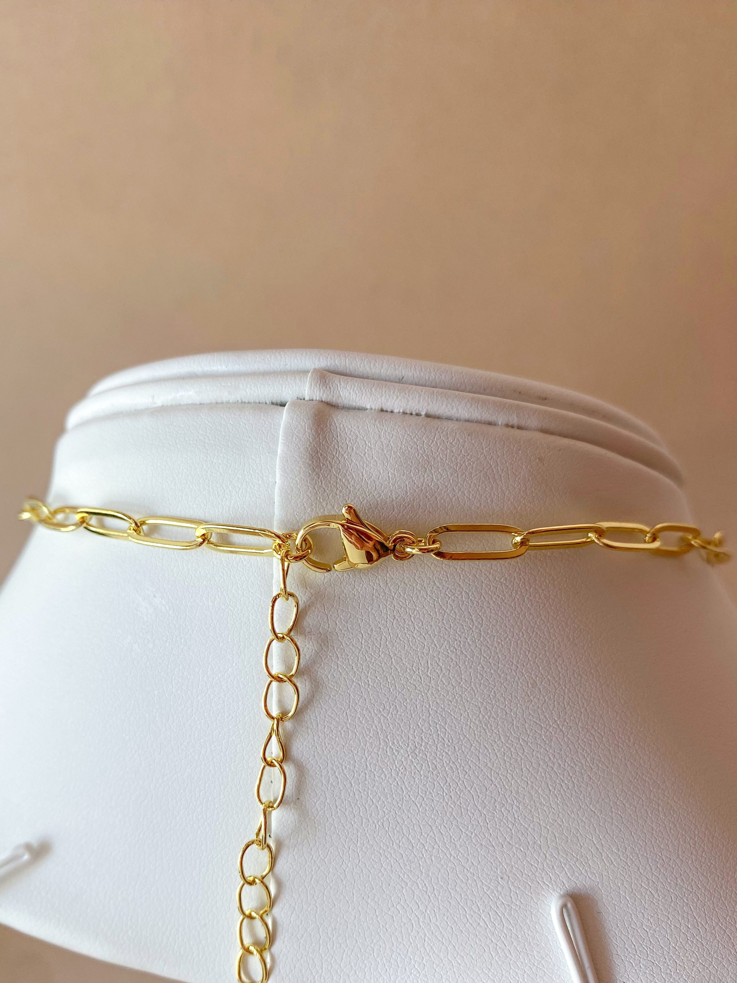 Pink and Yellow Quartz Stones Papers Clip Style Necklace