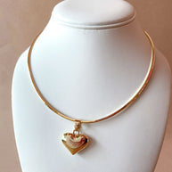 Golden Medium Heart in Choker Necklace