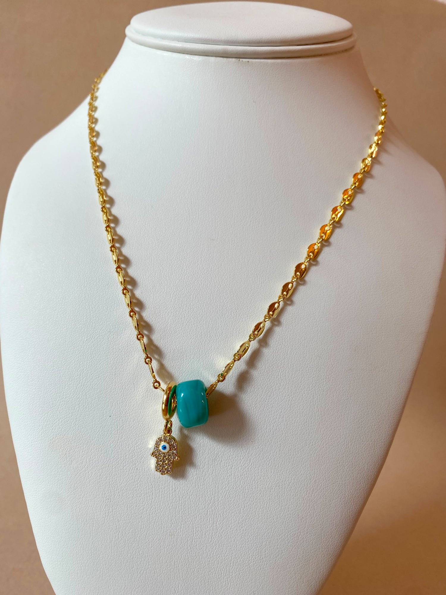 Evil Eye Hamsa and Turquoise Turkish Stone Necklace