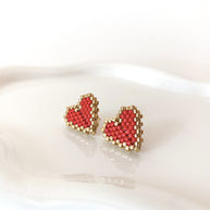 Golden and Red Miyuki Handmade Earrings