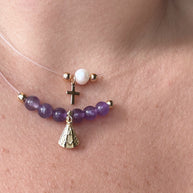 Pearl and Cross, Purple Virgin of the Valley Ghost Necklaces