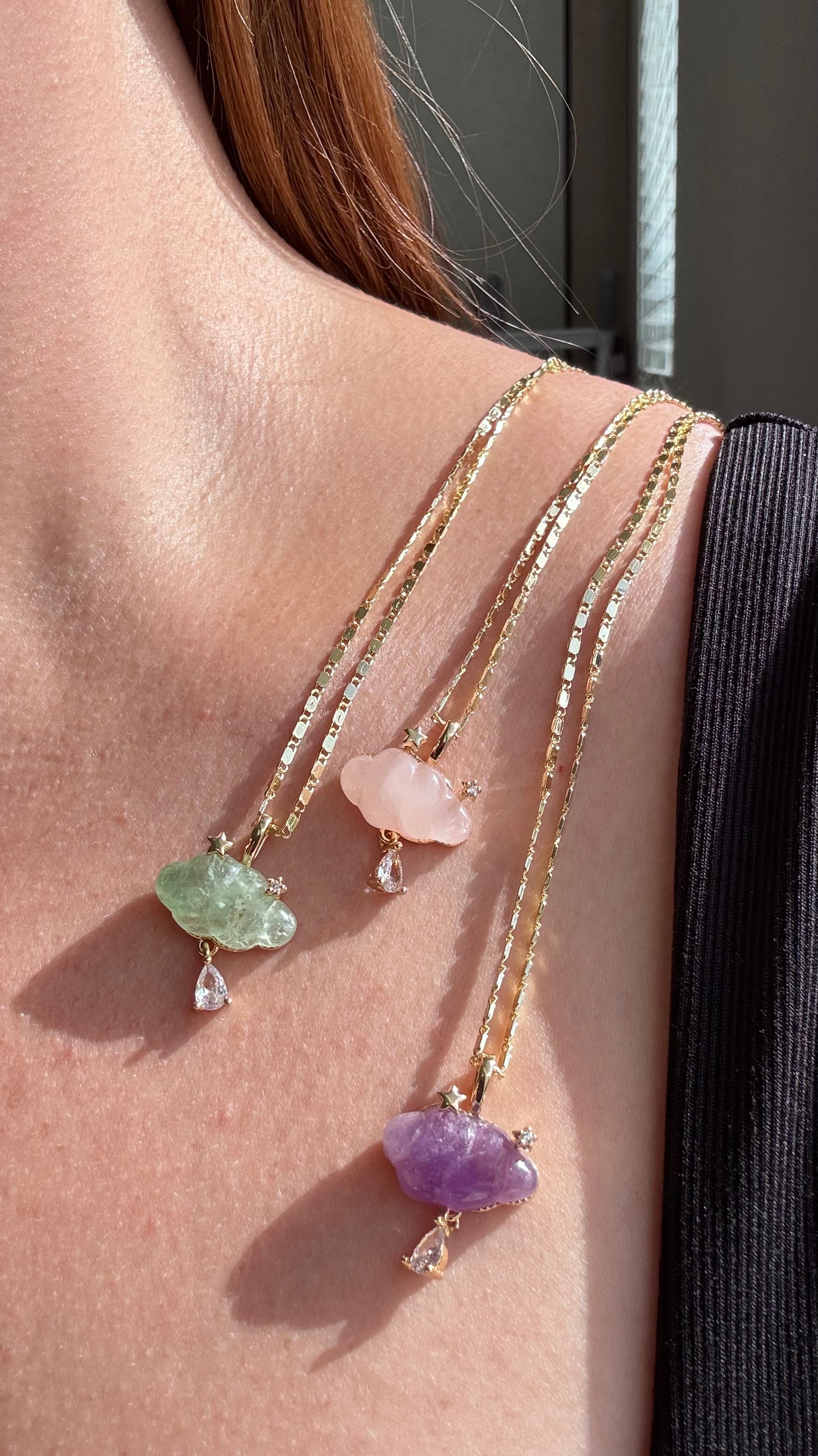 Cloud Raindrop Crystal Gems Golden Necklaces