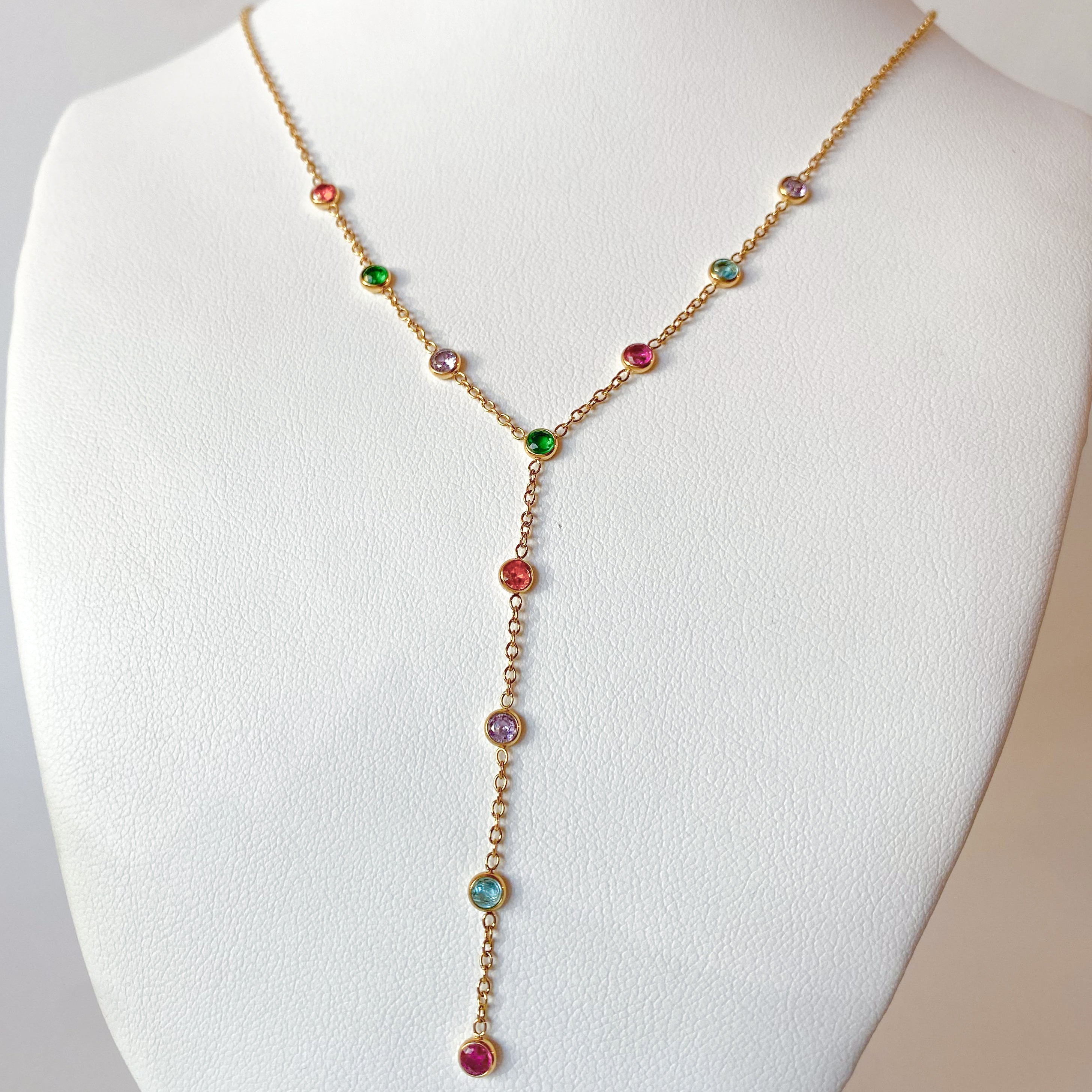 Gold Rainbow Crystals Steel Necklace
