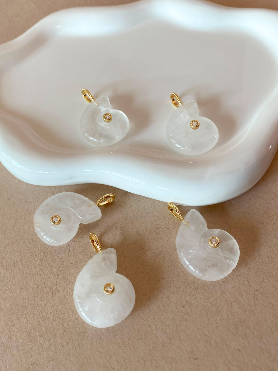 Medium Shell Clear Quartz Charm