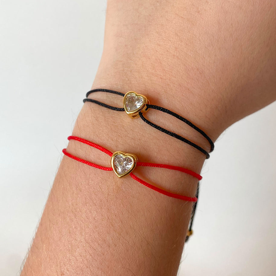 Black or Red Heart Crystal Thread Bracelets