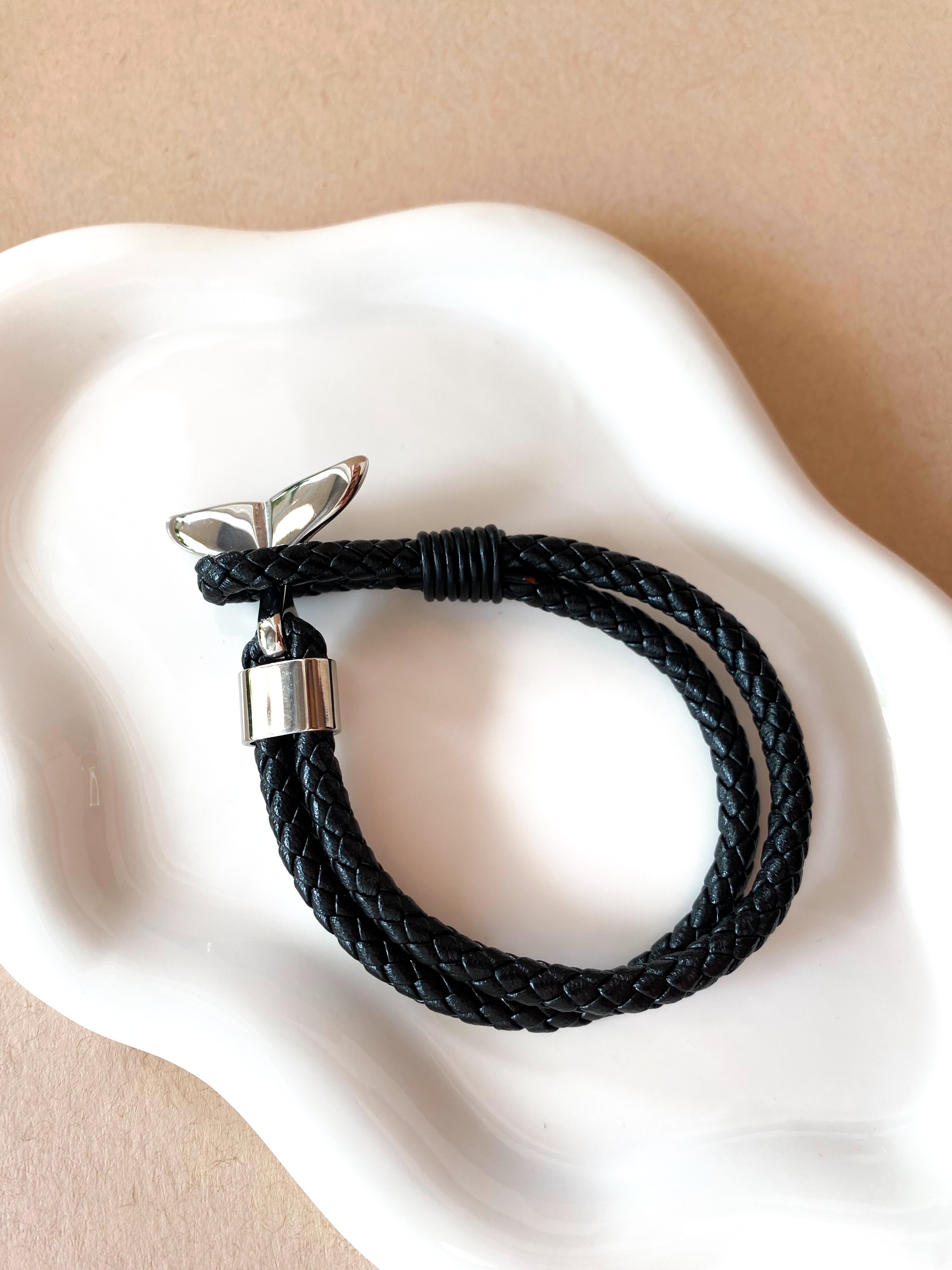 Whale Tail Silver and Black Steel Men Bracelet