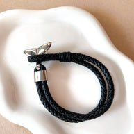 Whale Tail Silver and Black Steel Men Bracelet