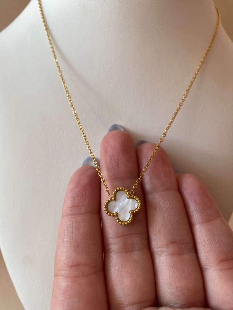 Red and White Clover Stainless Steel Necklaces
