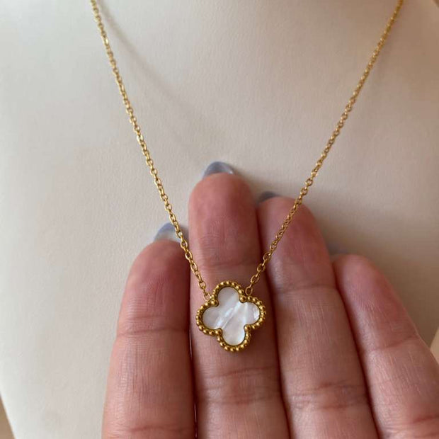Red and White Clover Stainless Steel Necklaces