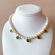 Pearls and Green Crystal Necklace