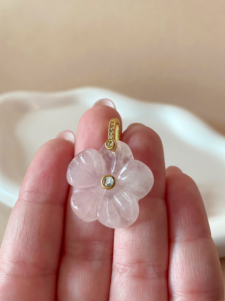 Pink Quartz Crystal Roses Charms