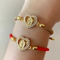 Crystals Guadalupe Heart Shape Charm Red or Brown Adjustable Bracelets