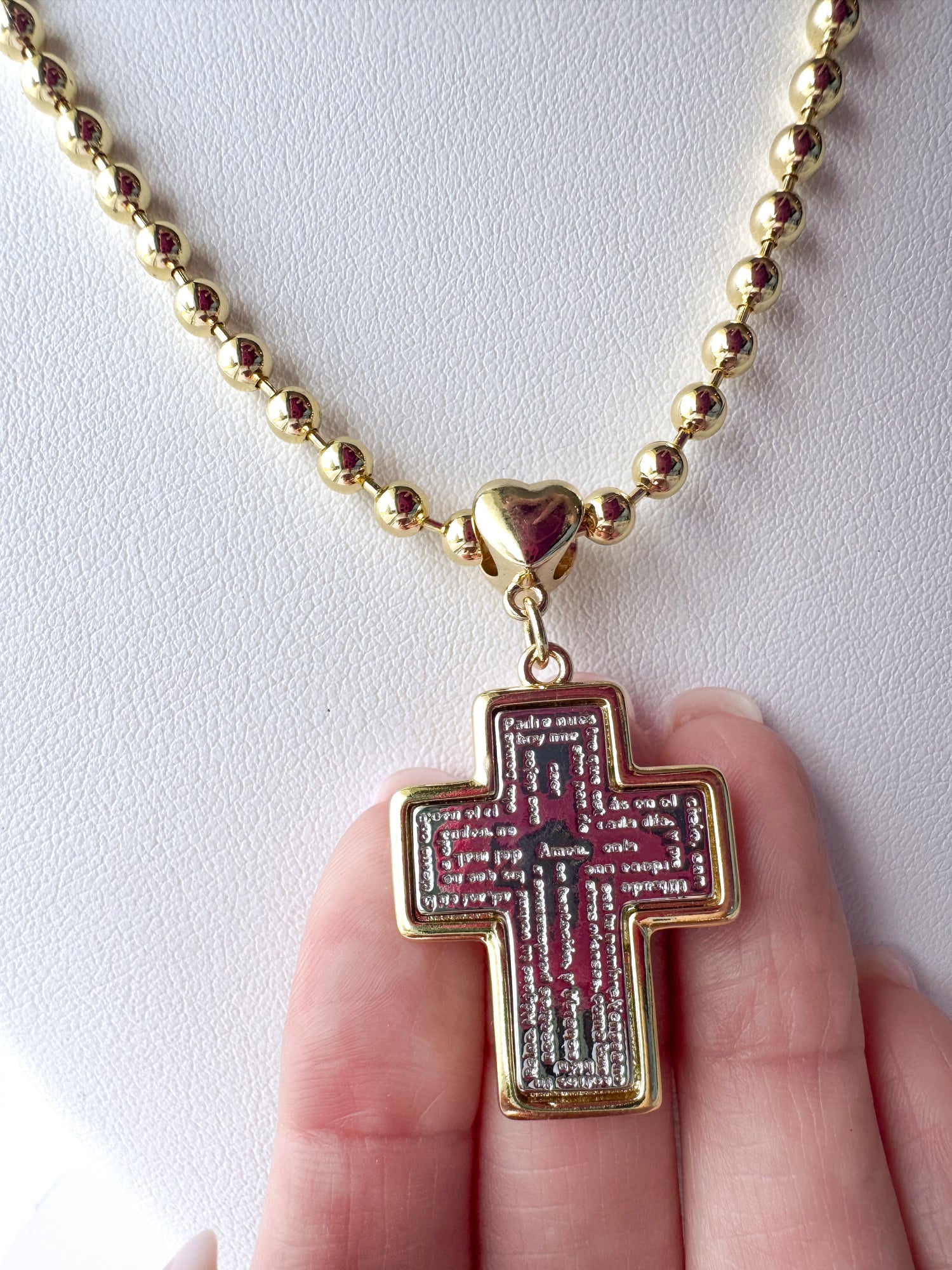 Our Father Cross Heart Style Medal Necklace