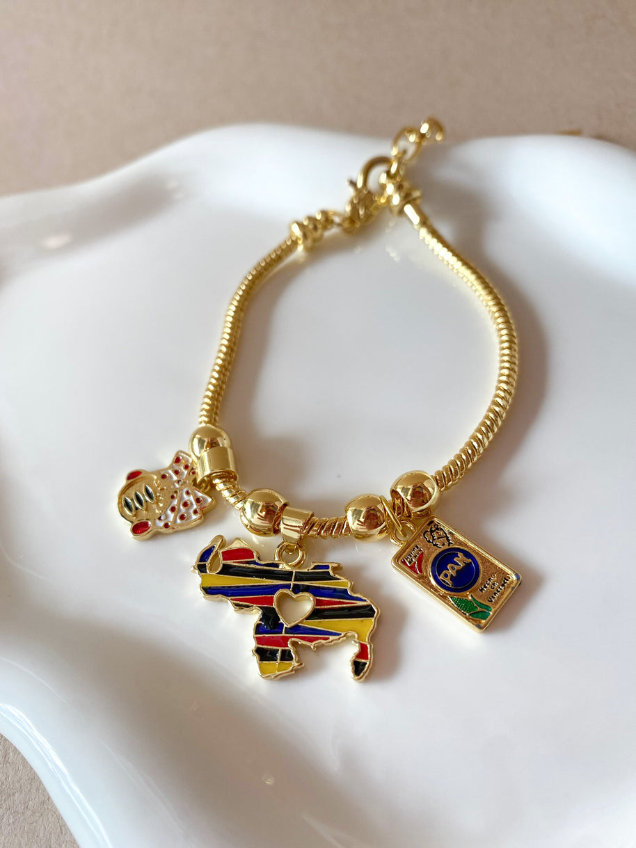 Harina Pan Venezuelan Map 3 Charms Style Bracelet