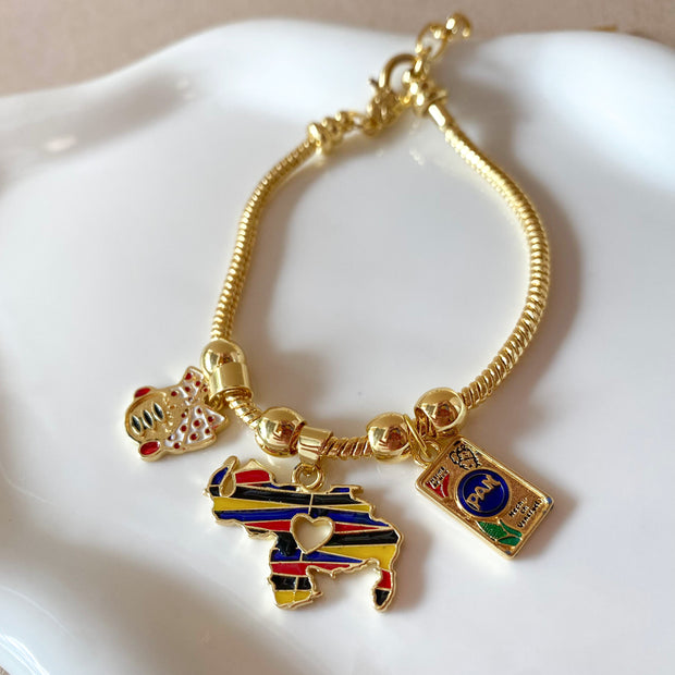 Harina Pan Venezuelan Map 3 Charms Style Bracelet