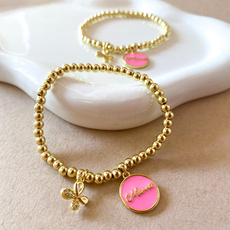 Pink Mama & Butterfly Elastic Bracelet