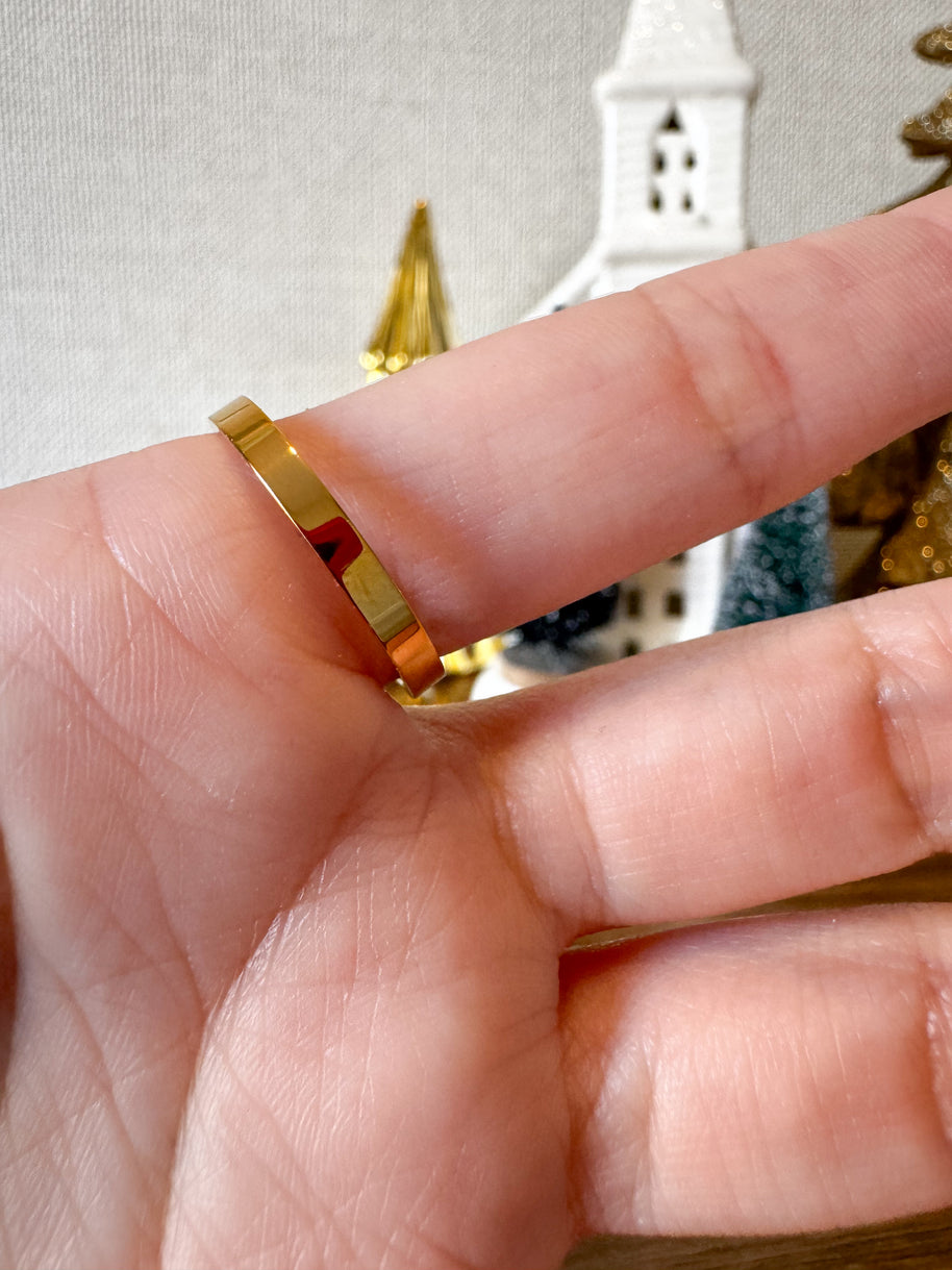 Golden Single Zircon Steel Ring