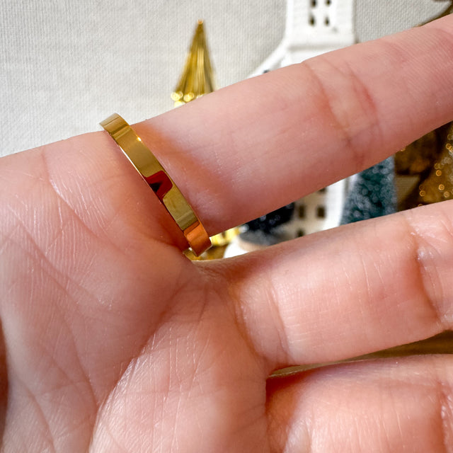 Golden Single Zircon Steel Ring