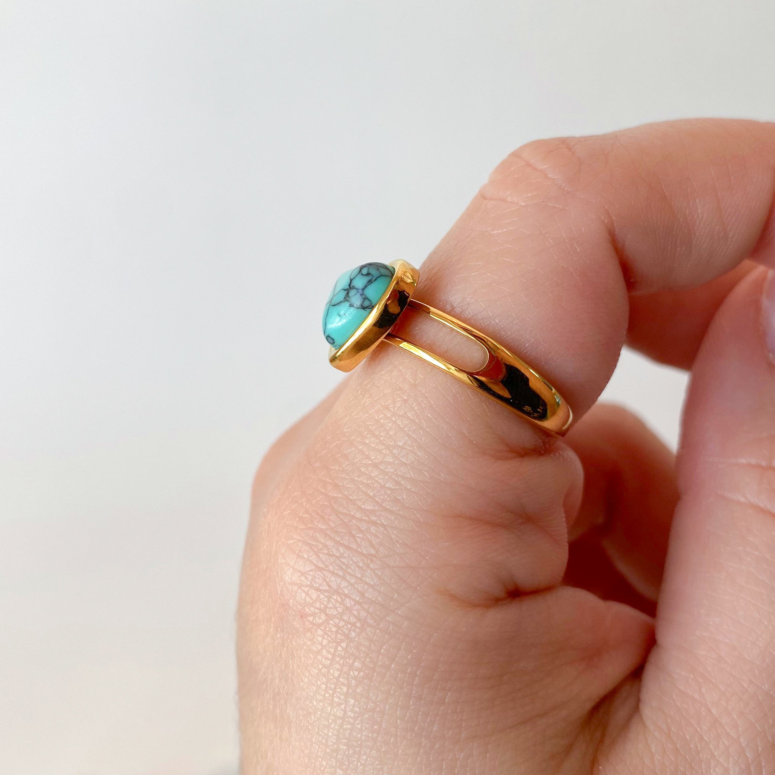 Turquoise Heart Golden Steel Adjustable Ring