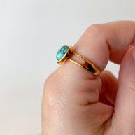 Turquoise Heart Golden Steel Adjustable Ring