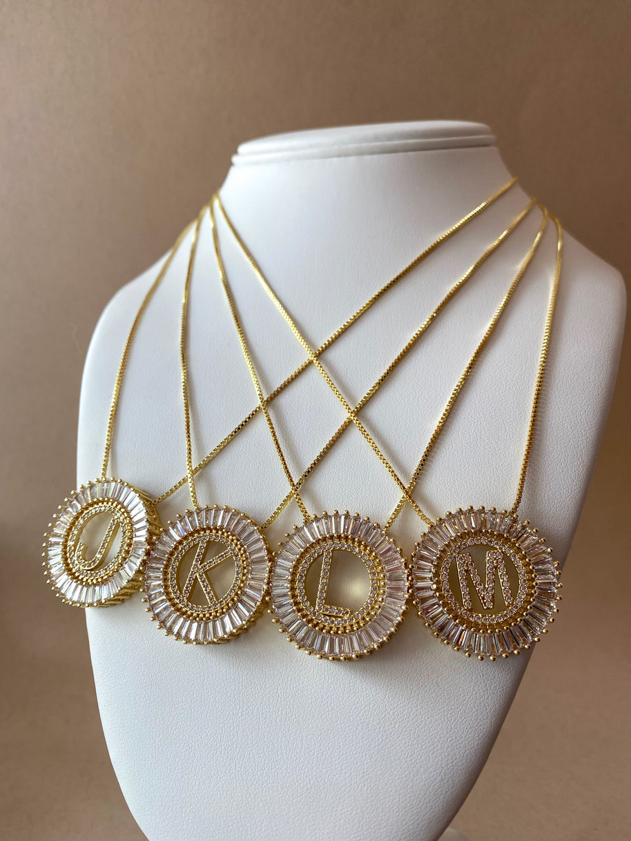 Crystal Circular Initial Necklaces