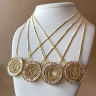 Crystal Circular Initial Necklaces