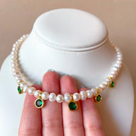 Pearls and Green Crystal Necklace