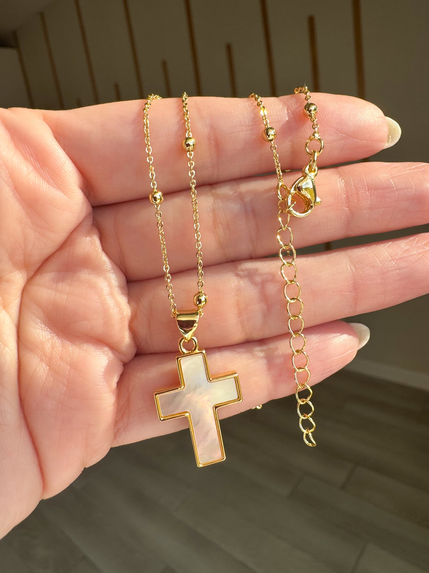 Mother Of Pearl Cross Necklace