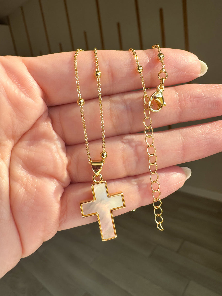 Mother Of Pearl Cross Necklace