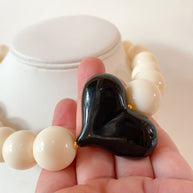 Acrylic White Gumball Bead with Black Heart Necklace