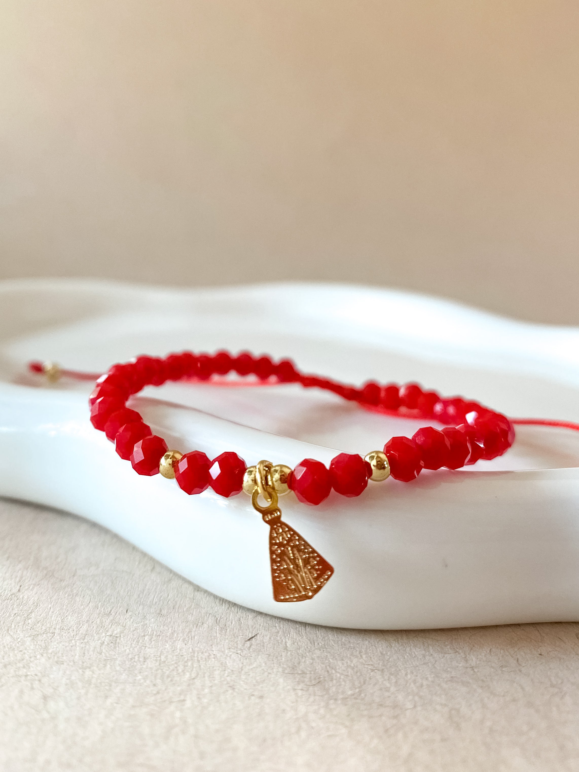 White, Red & Black 🧿 and Virgin of the Valley Thread Adjustable Bracelet