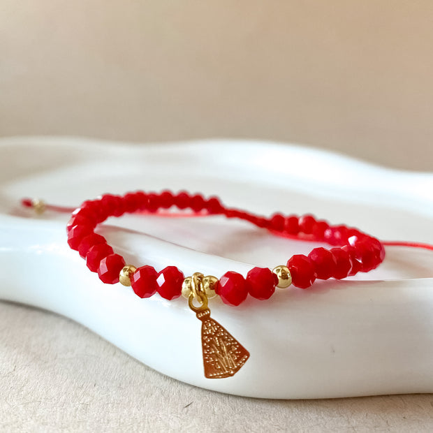 White, Red & Black 🧿 and Virgin of the Valley Thread Adjustable Bracelet
