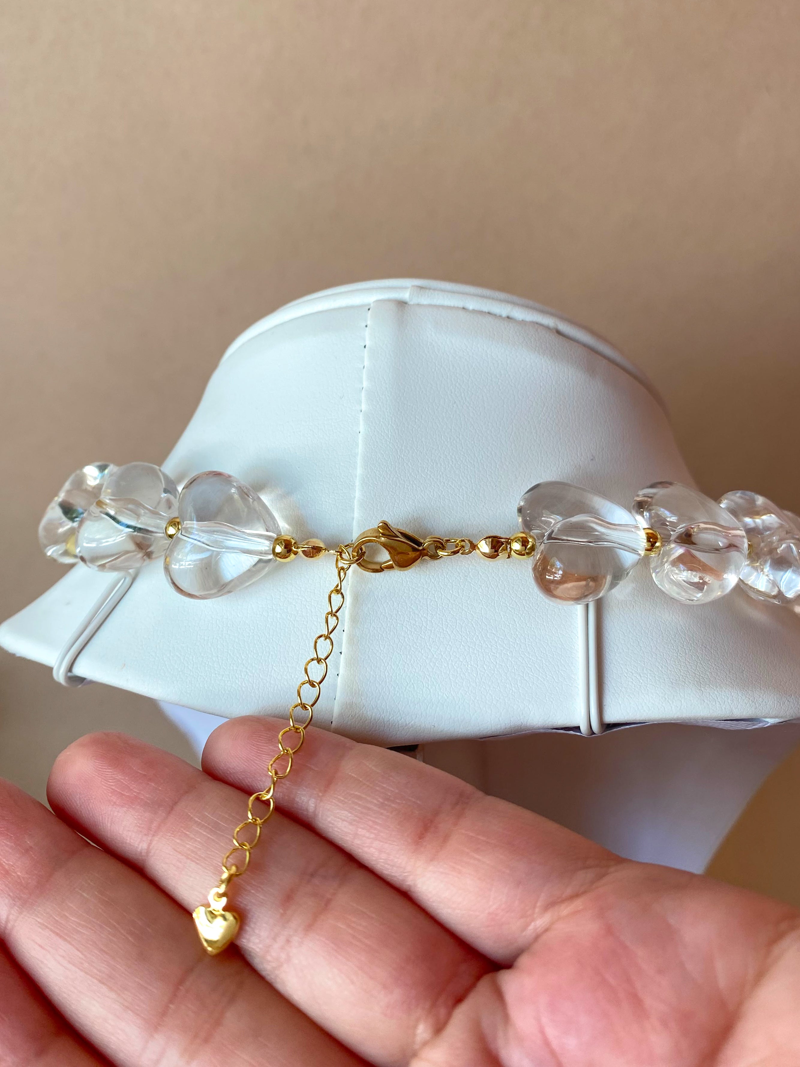 Crystal Clear Ceramic Hearts Pattern Necklace