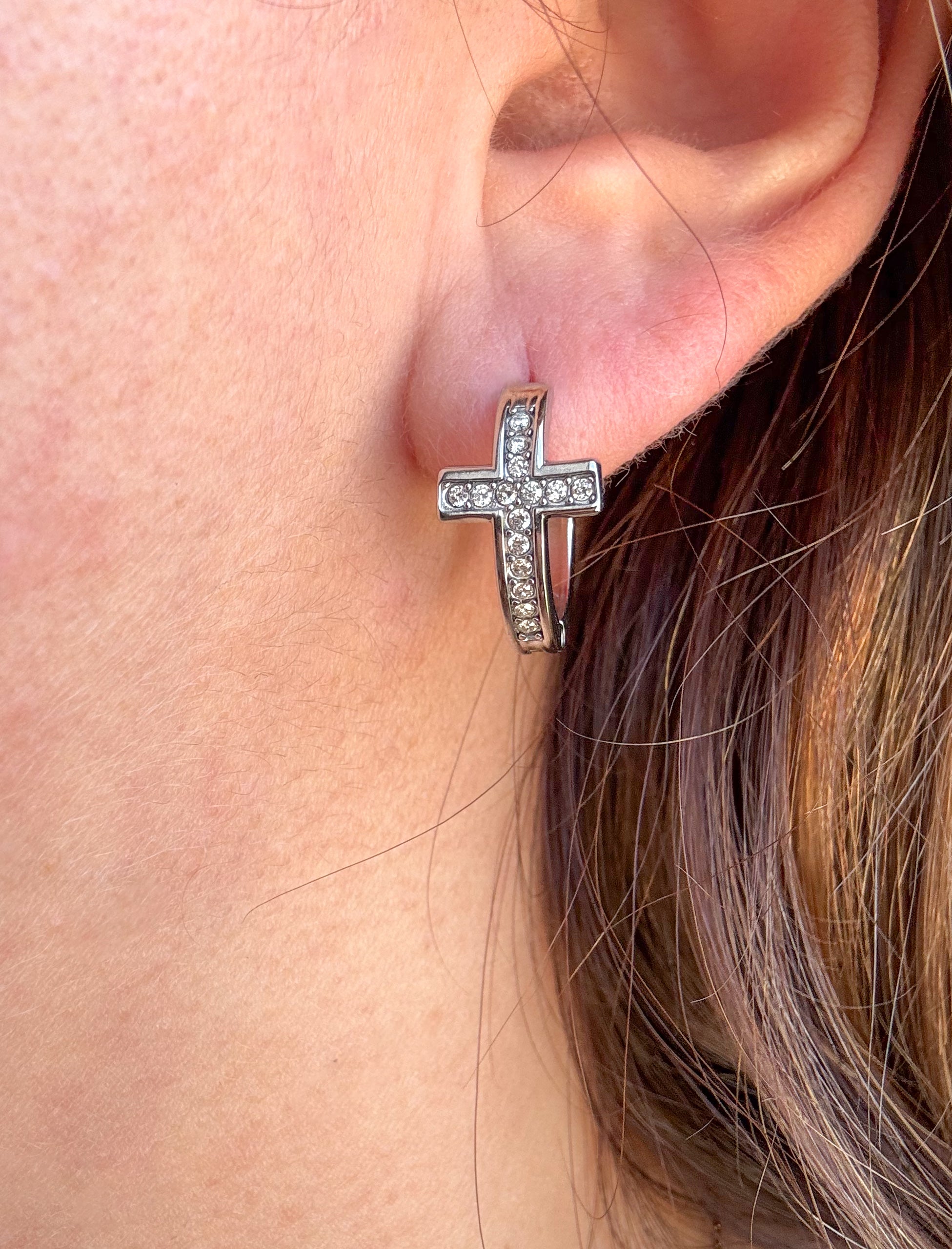 Silver Cross Hoops