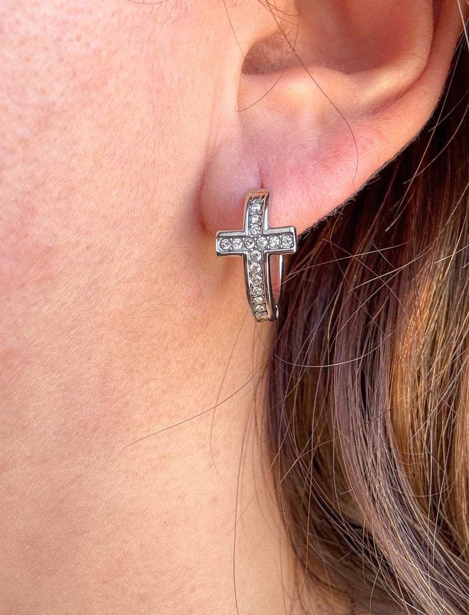 Silver Cross Hoops
