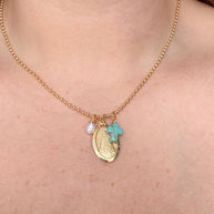 Cadena Virgen Del Valle Cruz Turquesa + Perla