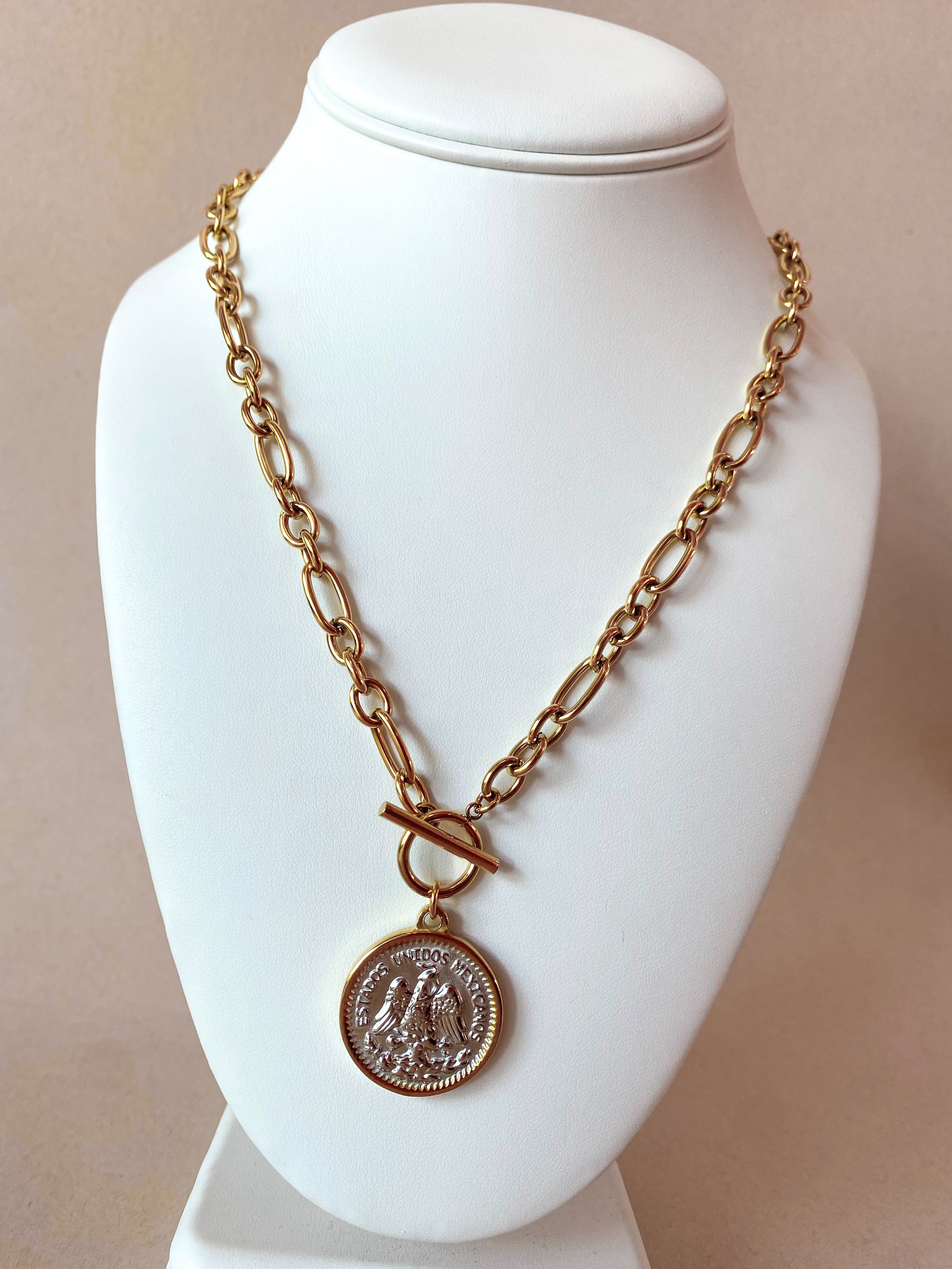 Reversible 2 Tones Coin Large Steel Necklace