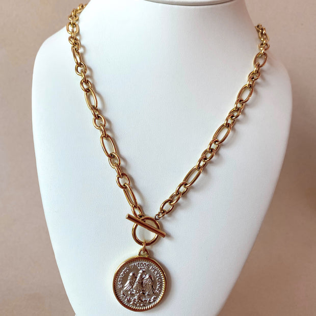 Reversible 2 Tones Coin Large Steel Necklace