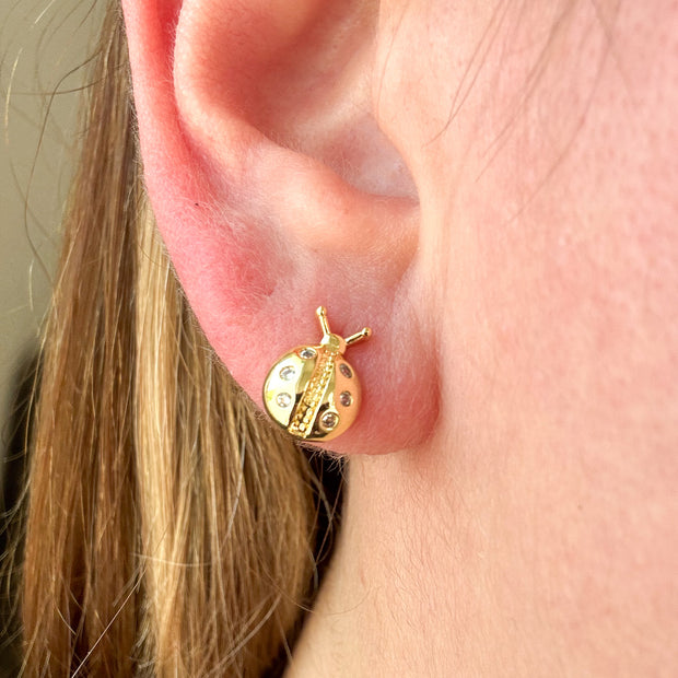 Golden Crystal Ladybug Earrings