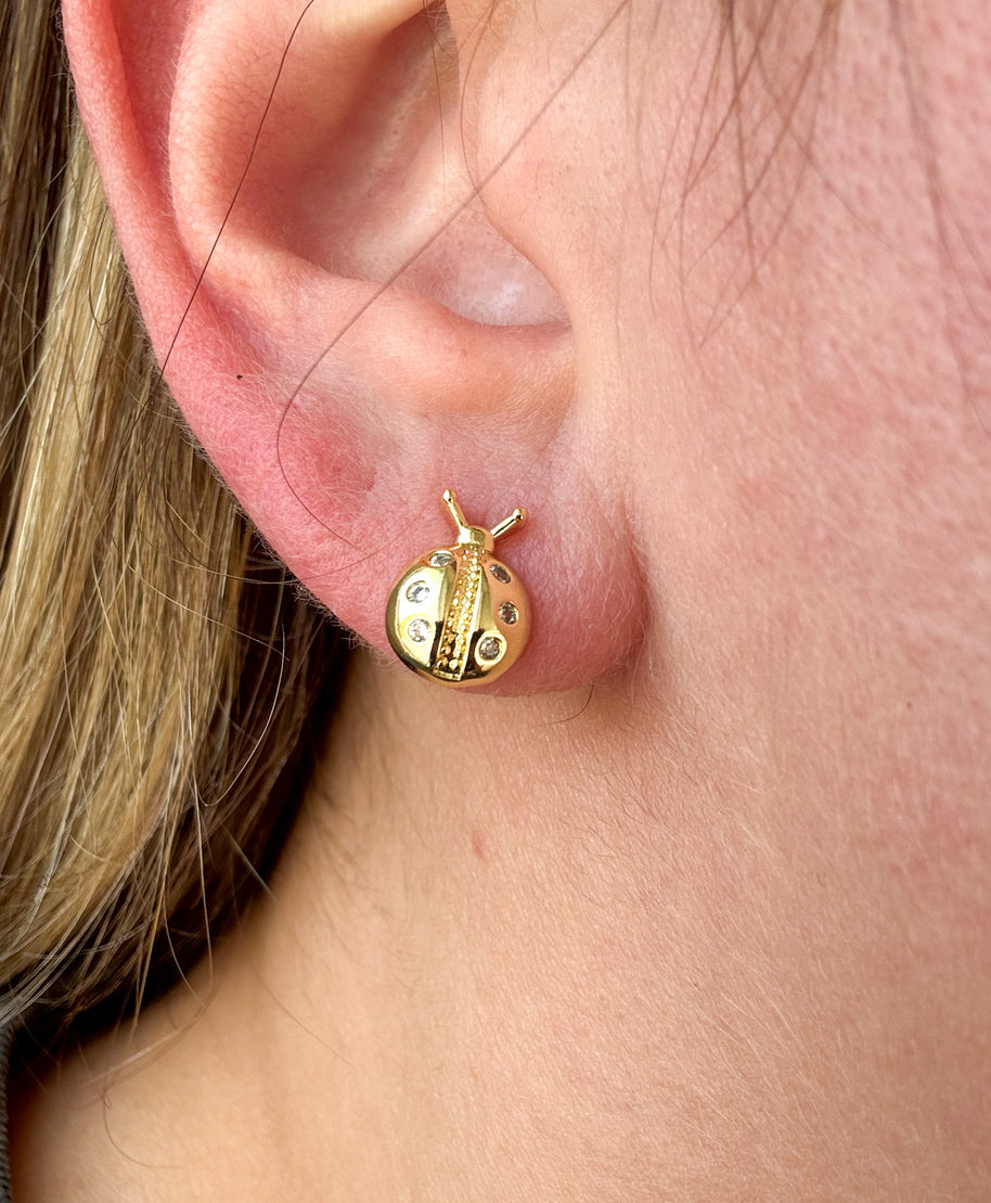 Golden Crystal Ladybug Earrings