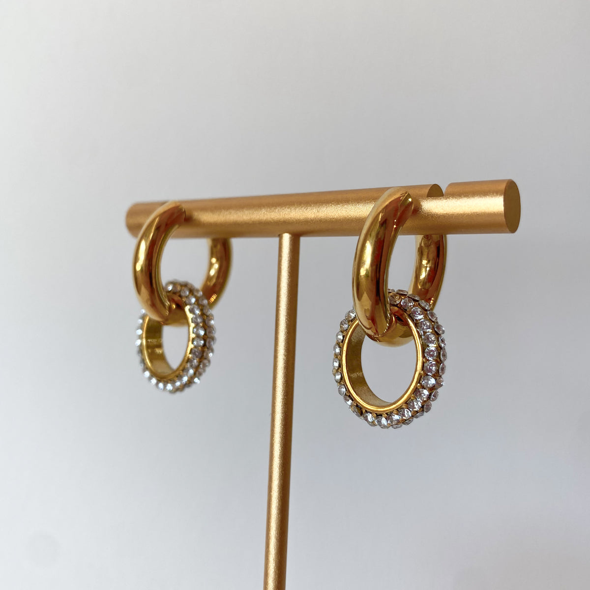 Golden and Clear White Zircons Steel Hoops