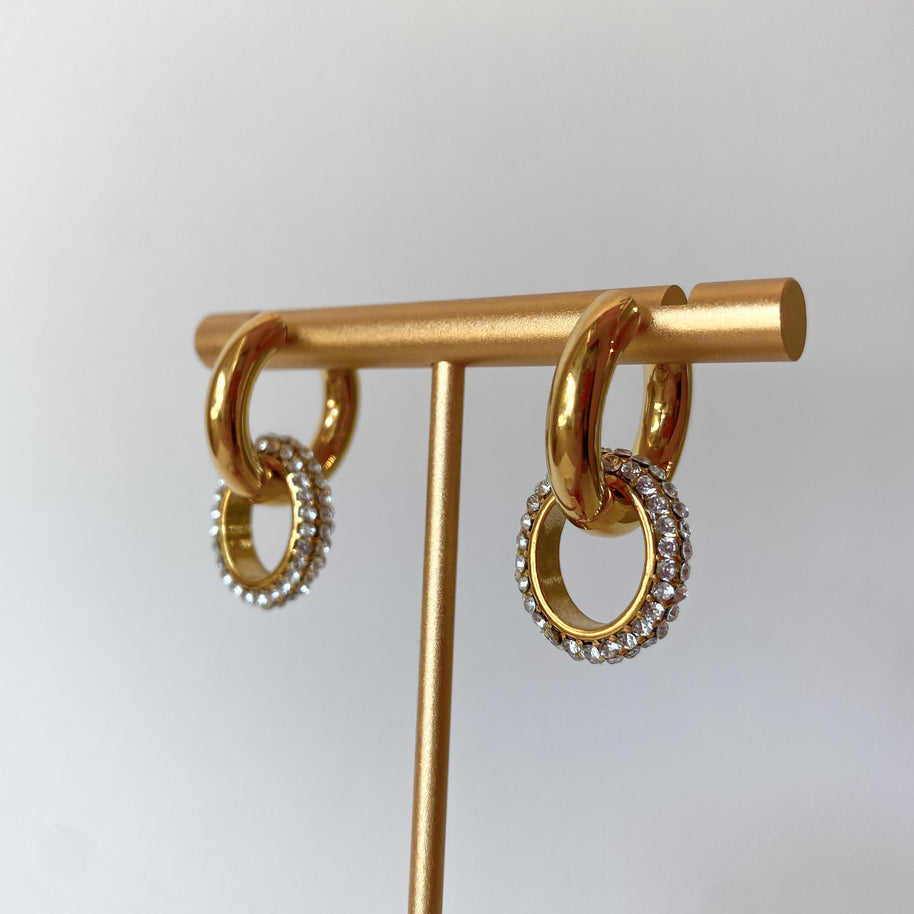 Golden and Clear White Zircons Steel Hoops