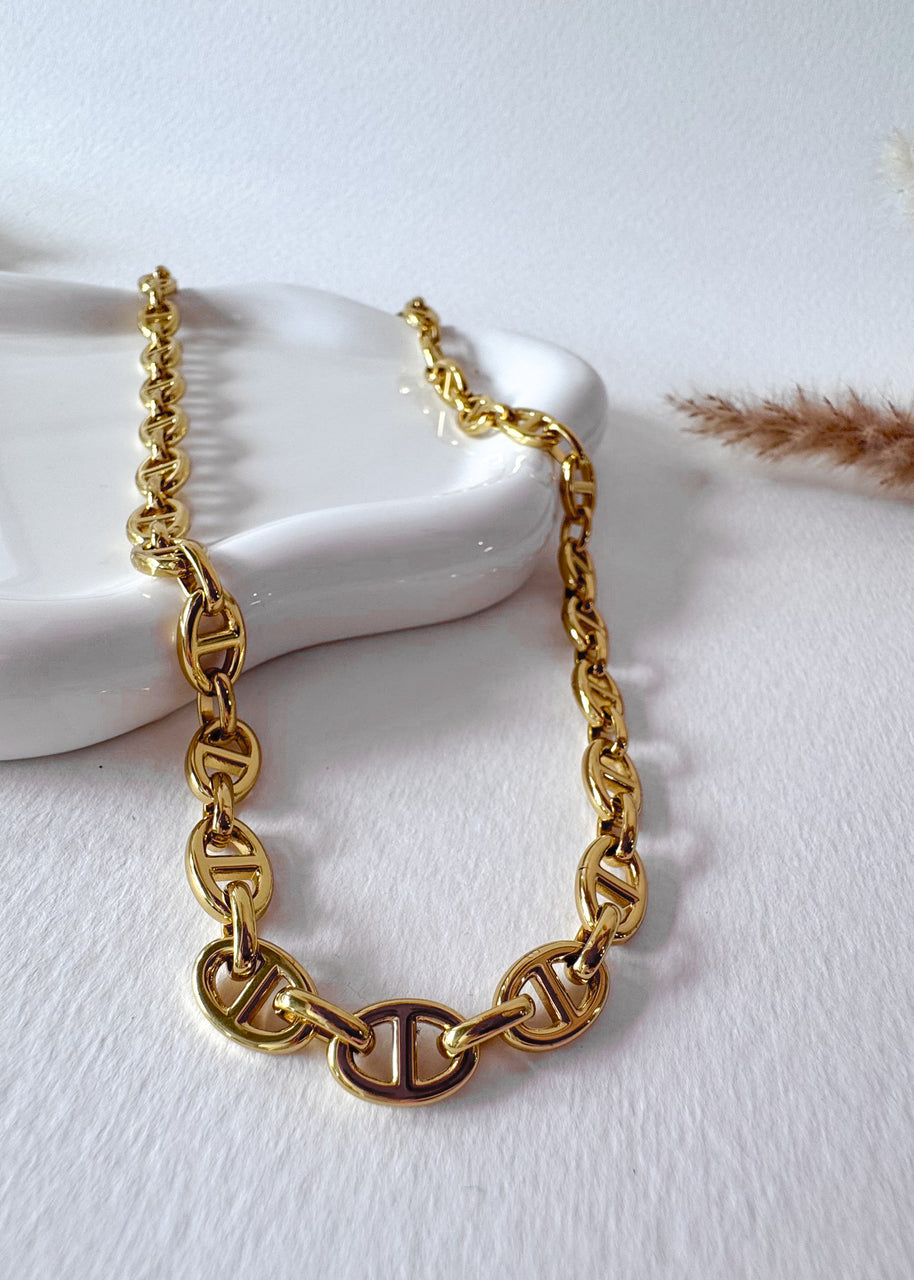 Puffed Mariner Style Steel Necklace