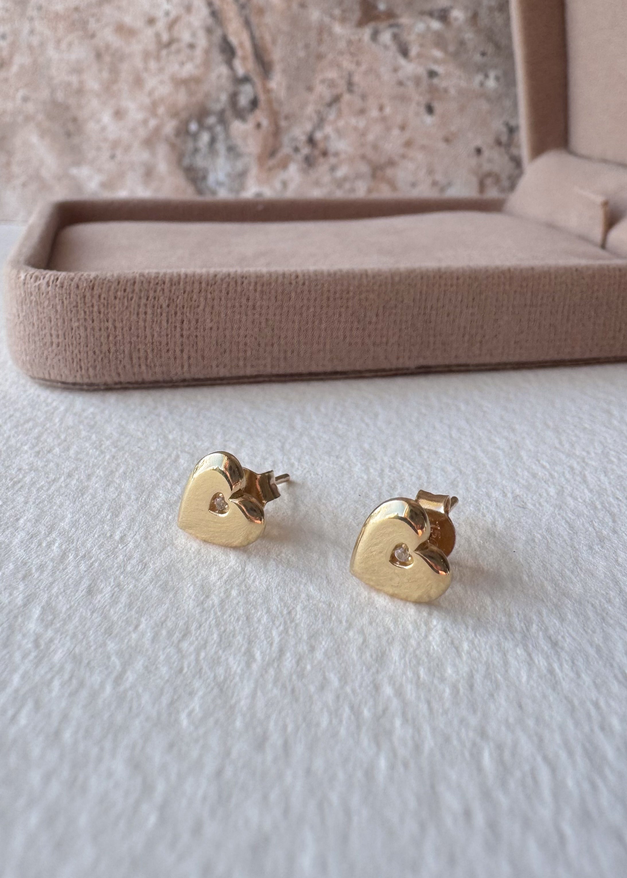 Heart Mini Zircon 18k Solid Gold Earrings