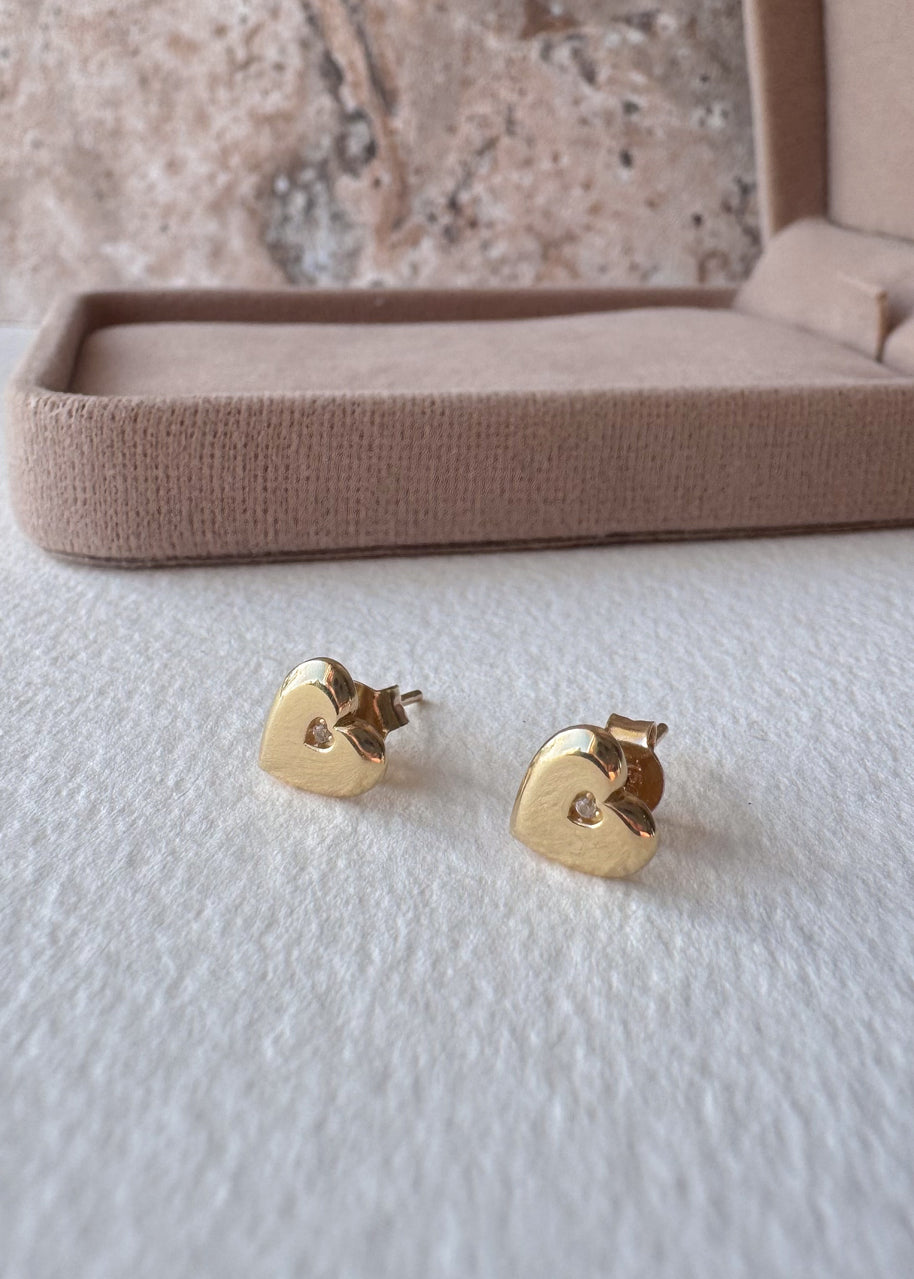 Heart Mini Zircon 18k Solid Gold Earrings