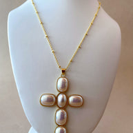 Big Pearls Cross Necklace
