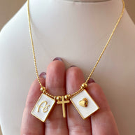 Faith Heart White Scapular with Golden Cross Necklace