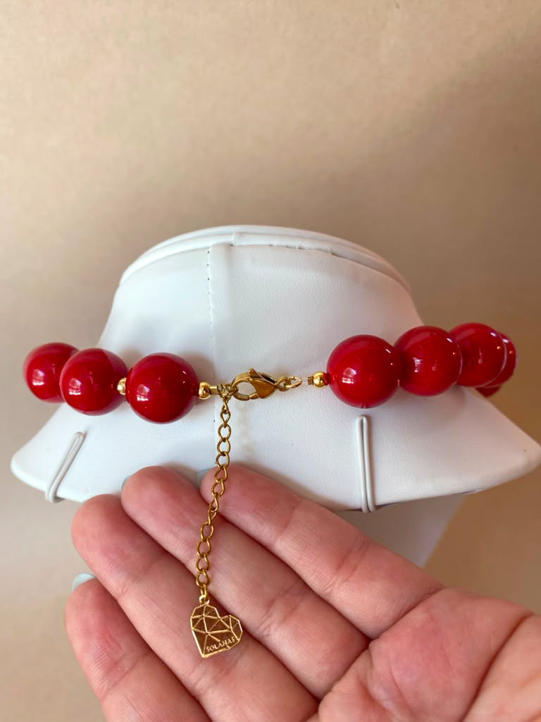 Red Balls Ceramic Charms Pattern Necklace