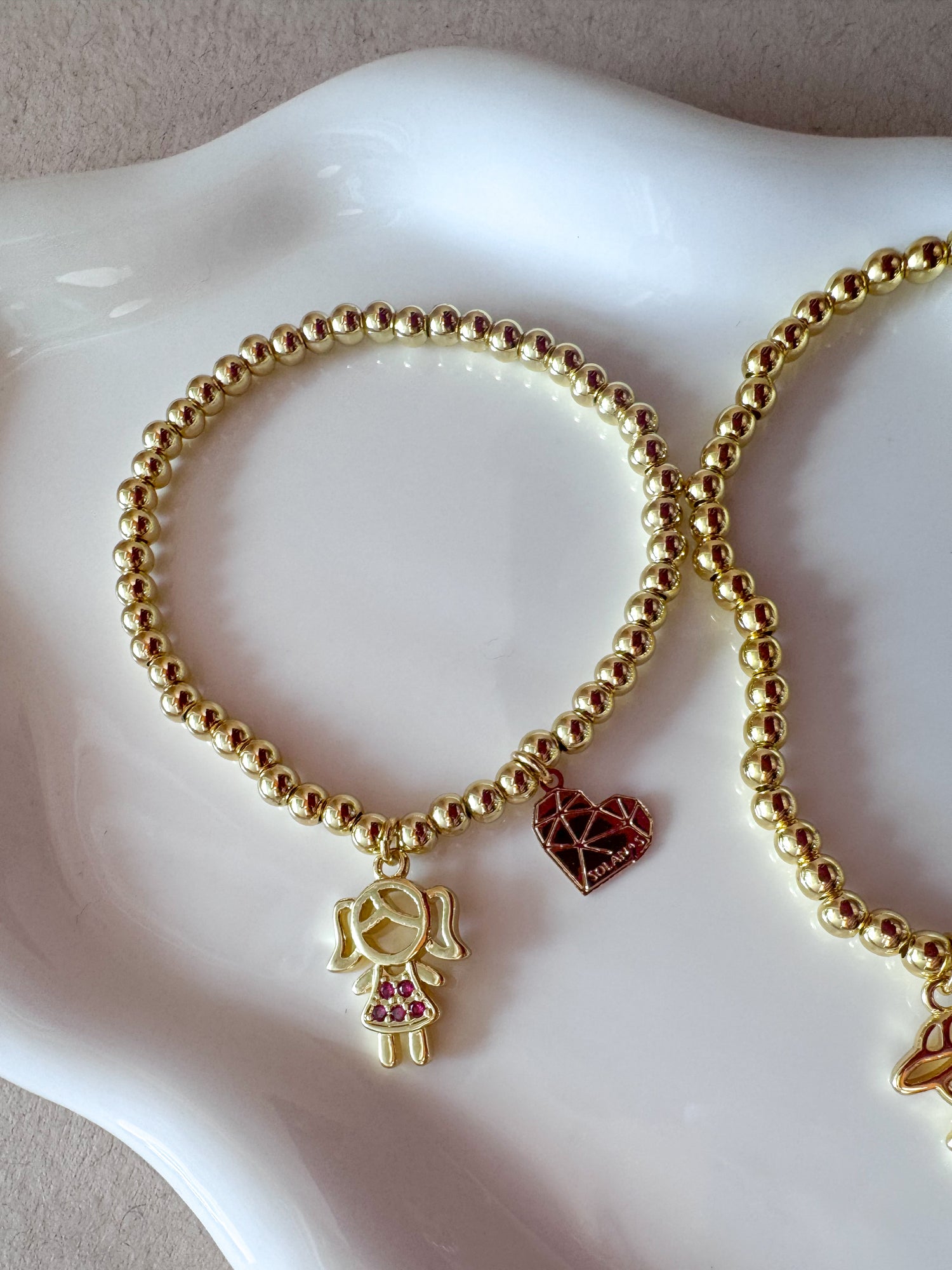 Elastic Golden Kids & Heart Bracelet